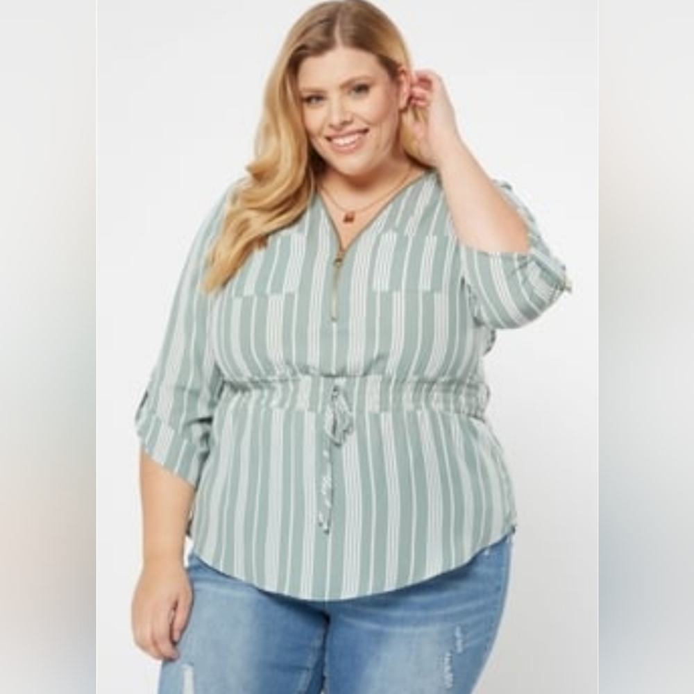 Green striped blouse